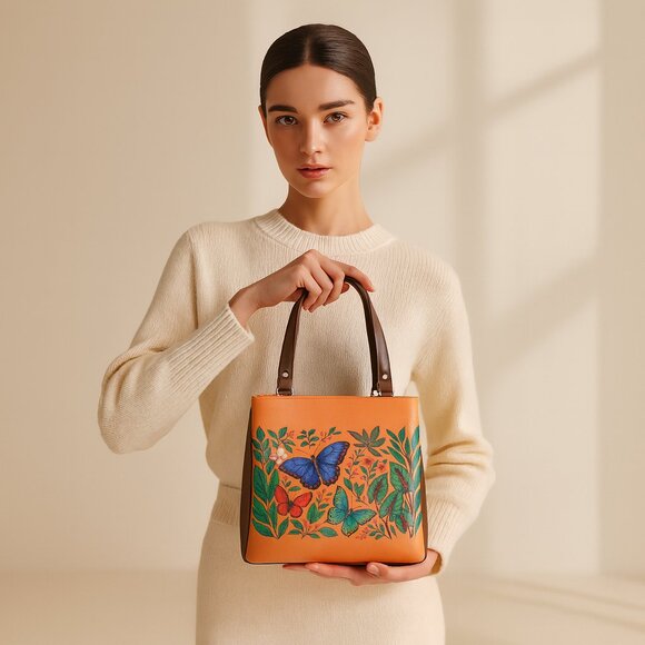 Printed Leather Shoulder Tote Bag for Women – Top Handle Handbag Purse Work - Picture 2 of 9